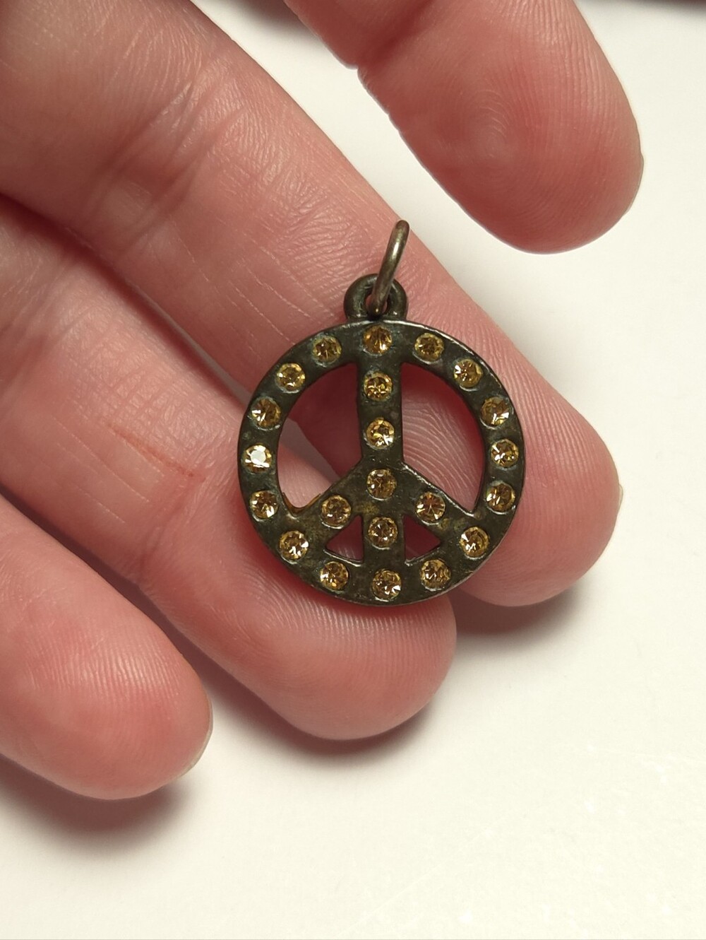 SiSi Amber Orange Crystal Peace Sign Pendant or Charm